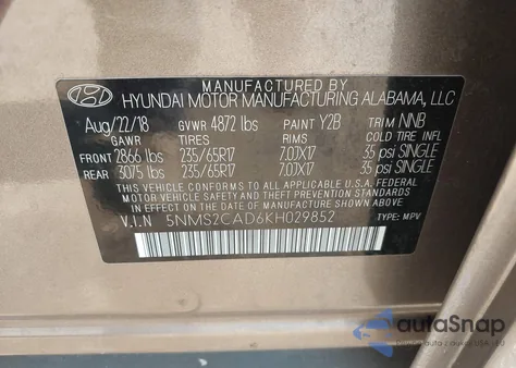 2019 Hyundai Santa Fe Se z USA, uszkodzony, nr VIN 5NMS2CAD6KH029852